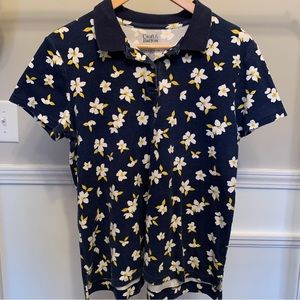 Croft & Barrow The Classic Polo Navy Blue with Flowers Size Large